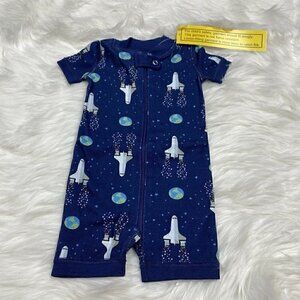 NEW HANNA ANDERSSON Galactic Shortie Sleeper Blue Rocket Spaceship 0-3 Months 50